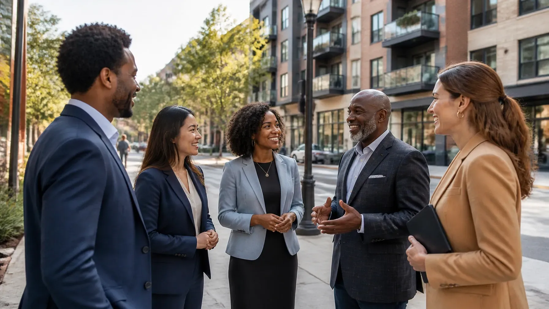Diverse Business Leaders Discussing Real Estate and Community Growth