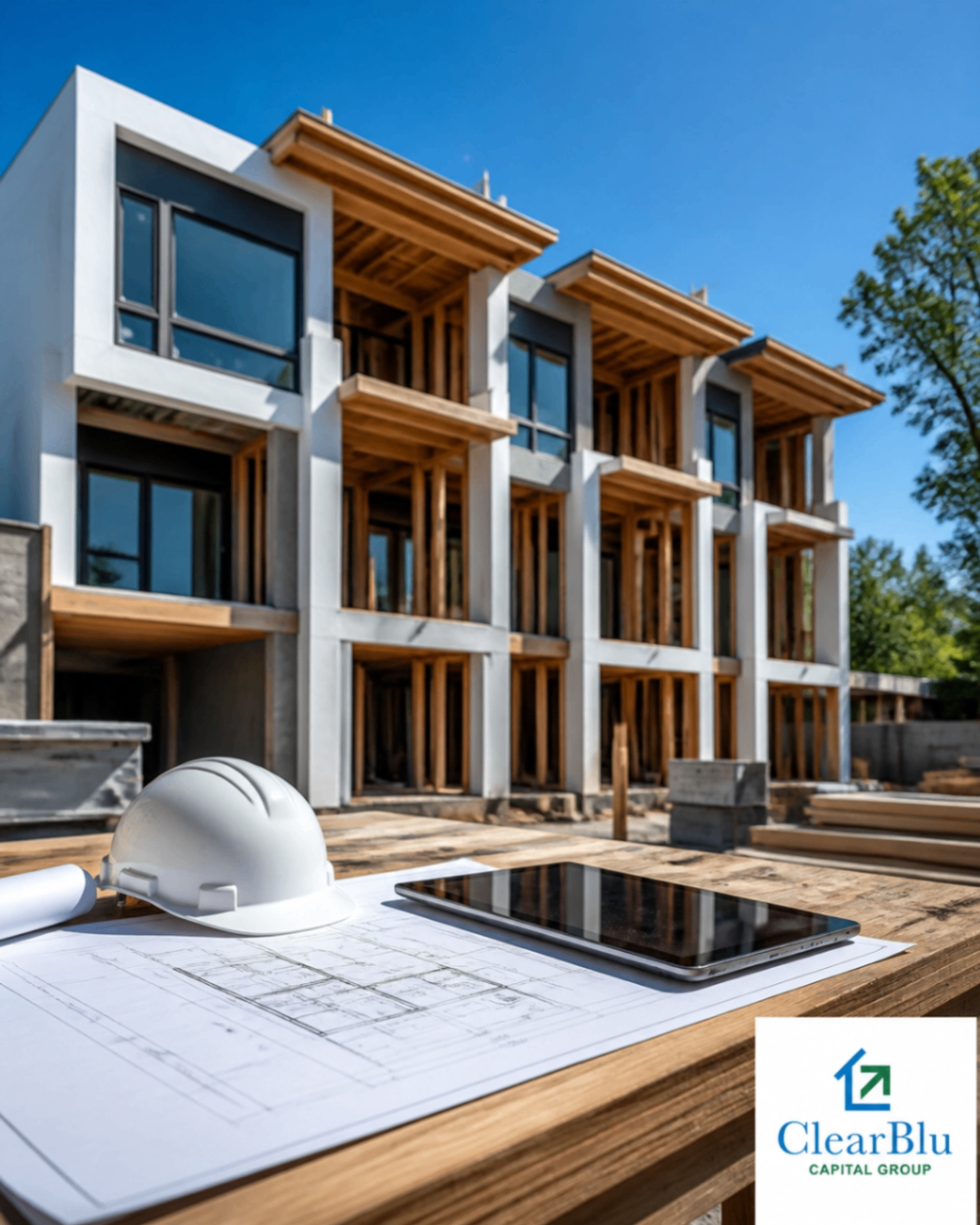 New Construction Development with Architectural Plans and Hard Hat